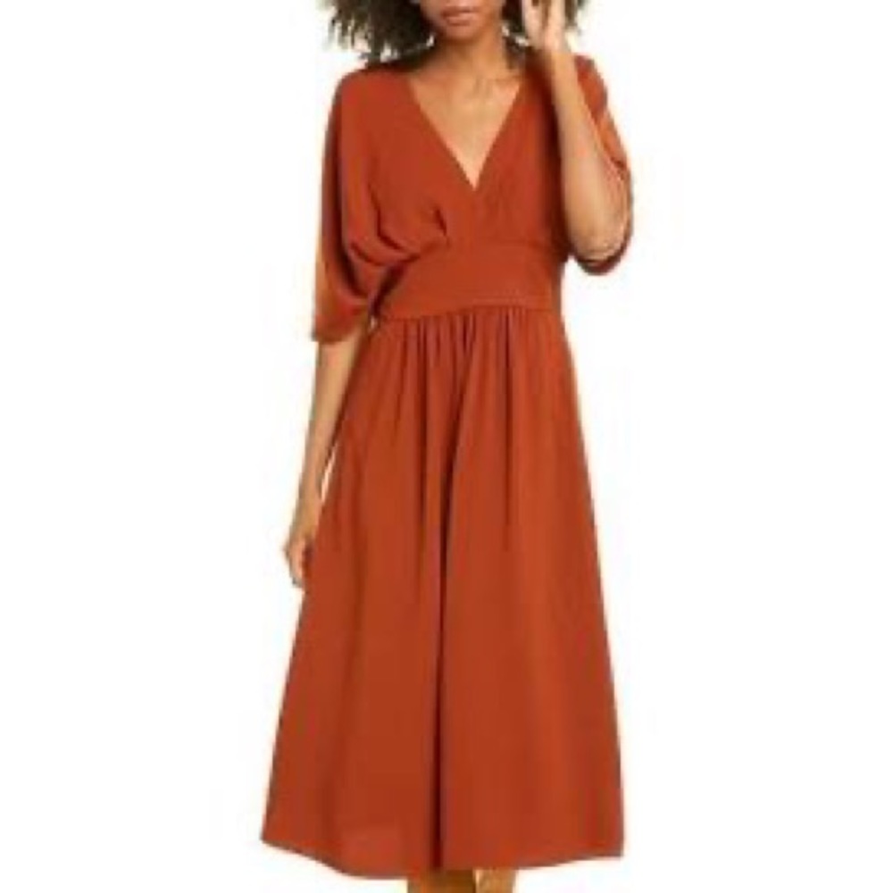 NWT Alexia Admor August Brown Drape Fit N Flare Midi Dress - 10